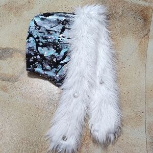 Sequin Fuzzy Tie Dye Party Rave Hood Adult Size